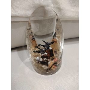 Lucite Large Paperweight Goldfeder Ardsley NY Geese And Shells Beautiful